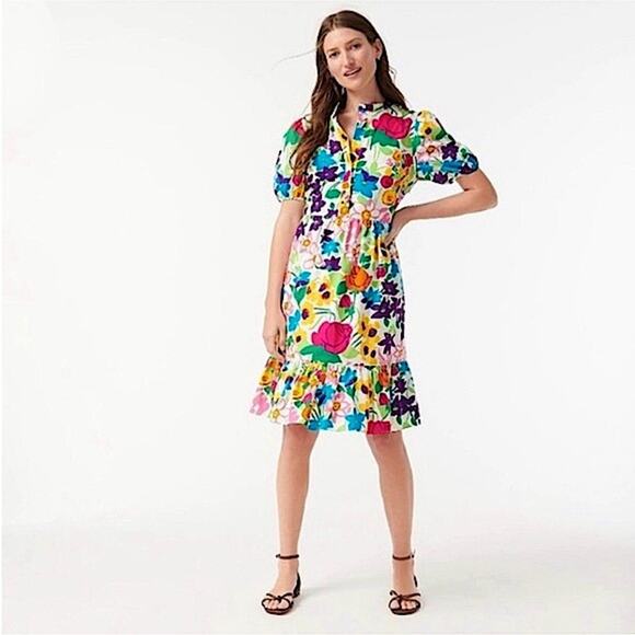 J. Crew Puff-sleeve Dress in Vibrant Garden Print - Picture 1 of 12